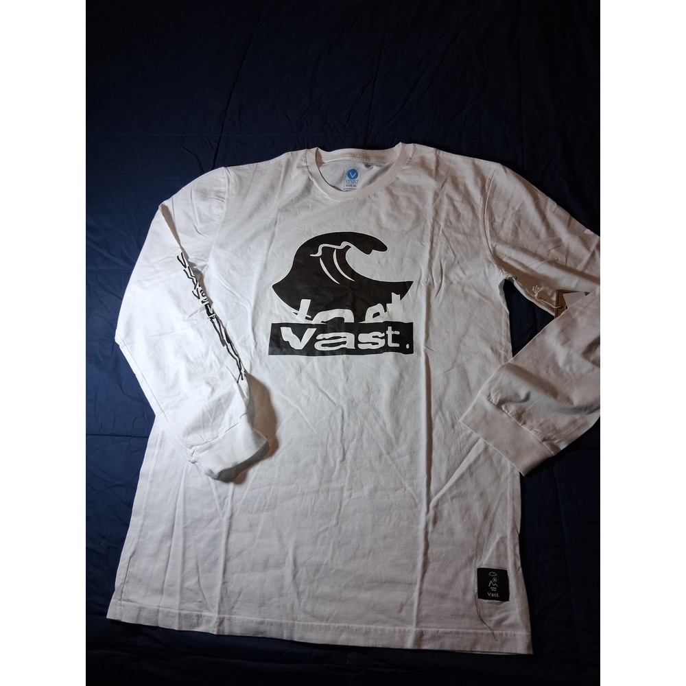 Vast Mens Long Sleeve Graphic‎ T-Shirt White Wave Logo XL B3892-WHITE